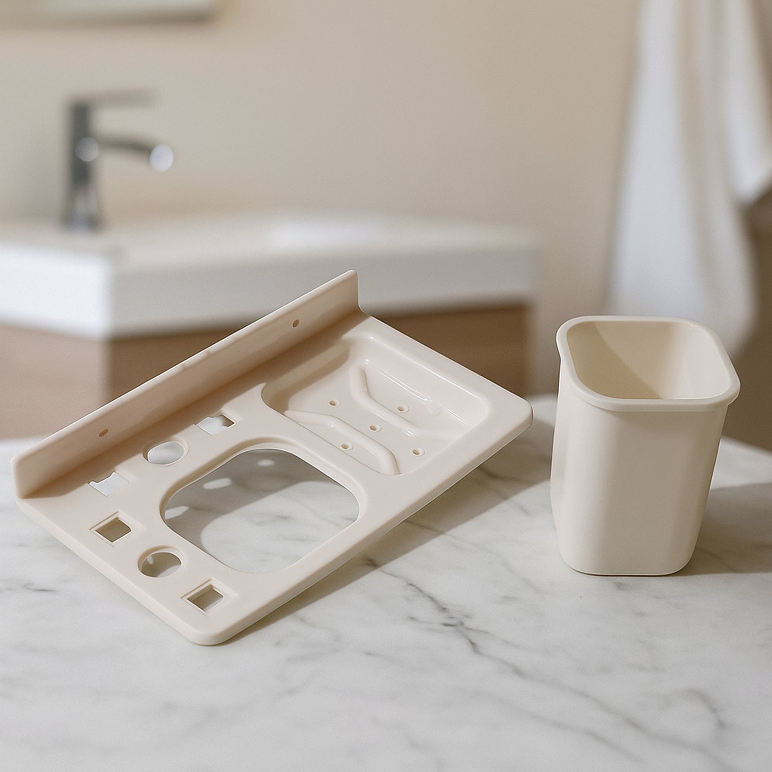 3in1 Wall Mounted Multi-Compartment Toothbrush & Soap Holder with Cup (1 Pc) 3in1 Wall Mounted Multi-Compartment Toothbrush & Soap Holder with Cup (1 Pc)